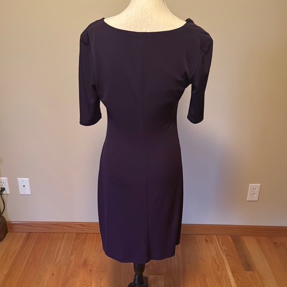 Connected Apparel Blue Ruched Cowl Neck Midi Dress - Picture 2 of 5